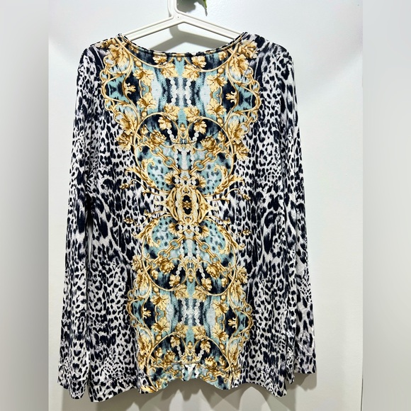 Chico's Black and Gold Baroque Print Tee. Soft. - Picture 2 of 9